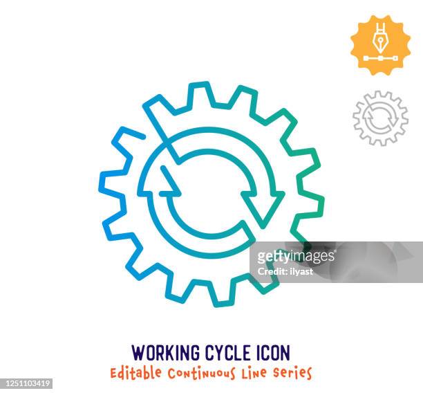 ilustraciones, imágenes clip art, dibujos animados e iconos de stock de ciclo de trabajo línea continua línea editable línea de trazo - cambio