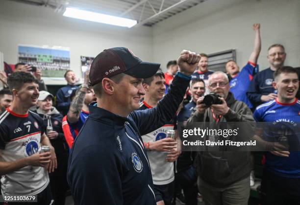 New York , United States - 8 April 2023; New York manager Johnny McGeeney speaks in the dressing room after the Connacht GAA Football Senior...