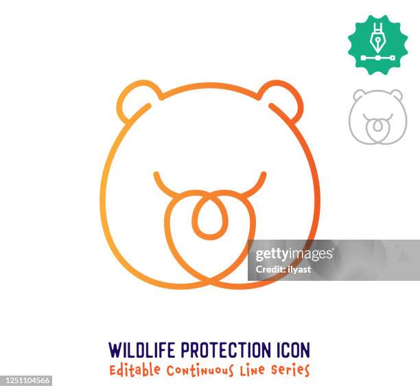 wildlife protection continuous line editable stroke line - bear standing stock illustrations