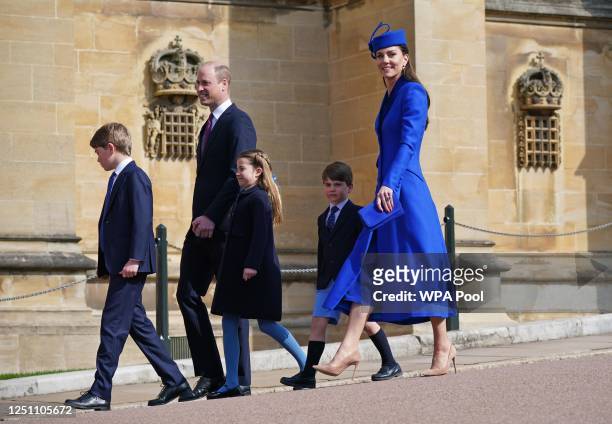 Prince George of Wales, Prince William, Prince of Wales, Princess Charlotte of Wales, Prince Louis of Wales and Catharine, Princess of Wales attend...