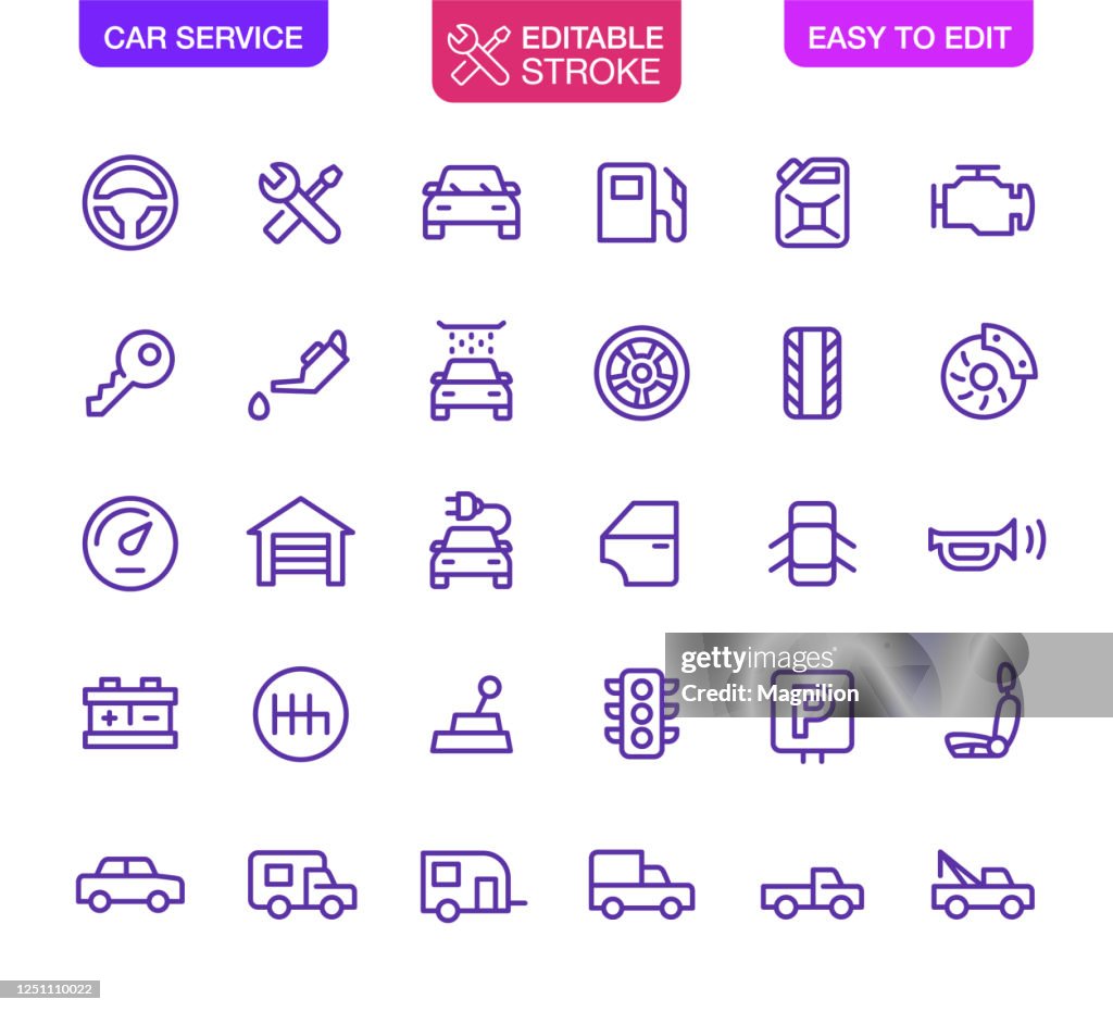 Car Service-pictogrammen instellen bewerkbare lijn