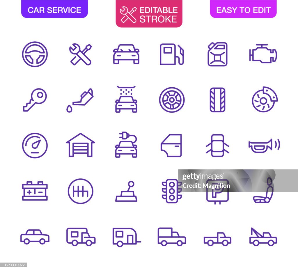 Car Service Icons Set Editable Stroke