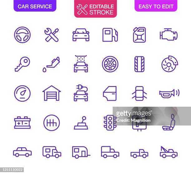 car service icons set editable stroke - machine part stock illustrations