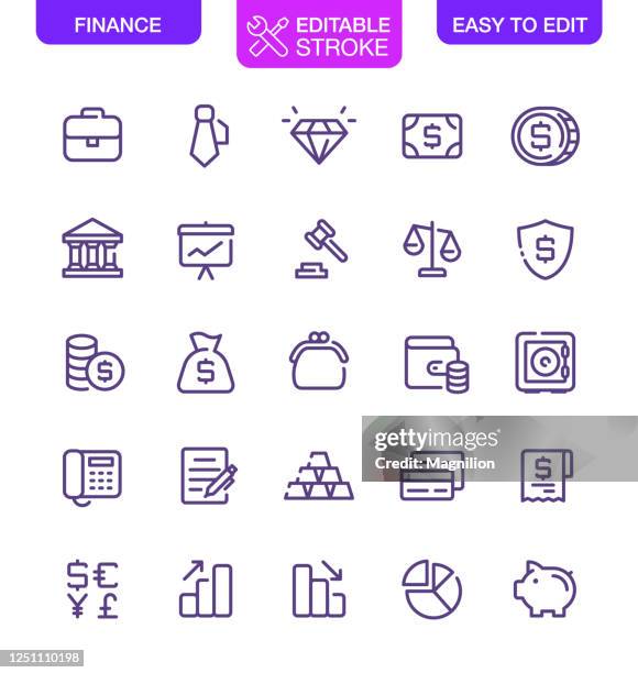 business and finance icons set editable stroke - courthouse stock illustrations