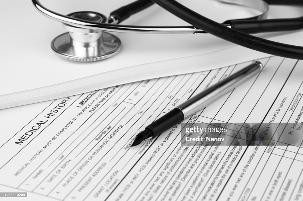 Medical History Record Form And Stethoscope