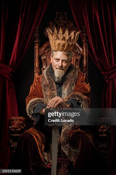 viking king on the throne in studio shoot - man throne stock pictures, royalty-free photos & images