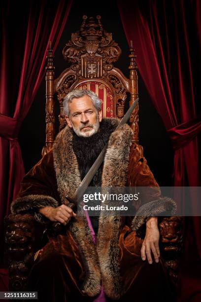 viking king on the throne in studio shoot - head of state stock pictures, royalty-free photos & images