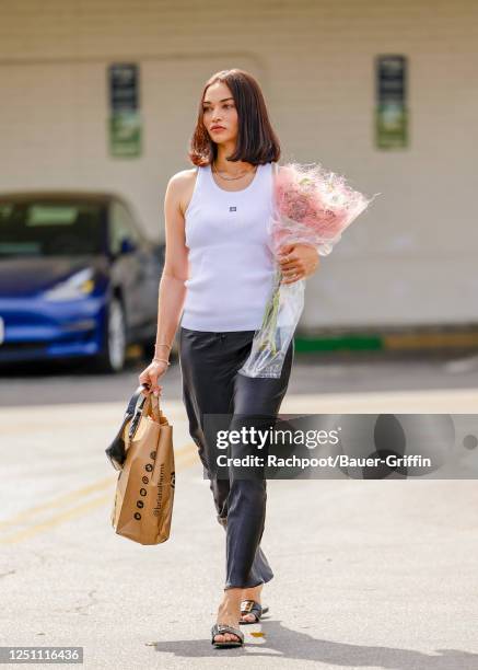 Shanina Shaik is seen on April 08, 2023 in Los Angeles, California.