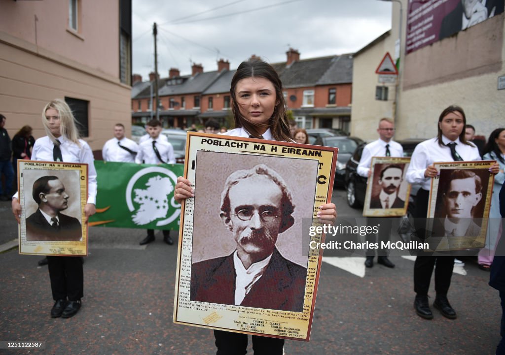 Easter Rising March A young Republican woman takes part in an Easter Rising commemorative ...