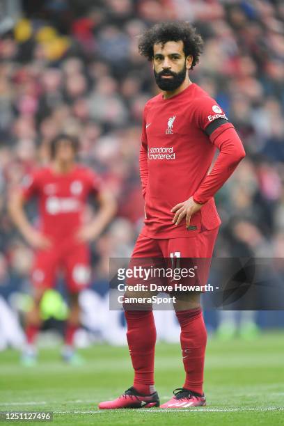 Liverpool's Mohamed Salah during the Premier League match between Liverpool FC and Arsenal FC at Anfield on April 9, 2023 in Liverpool, United...