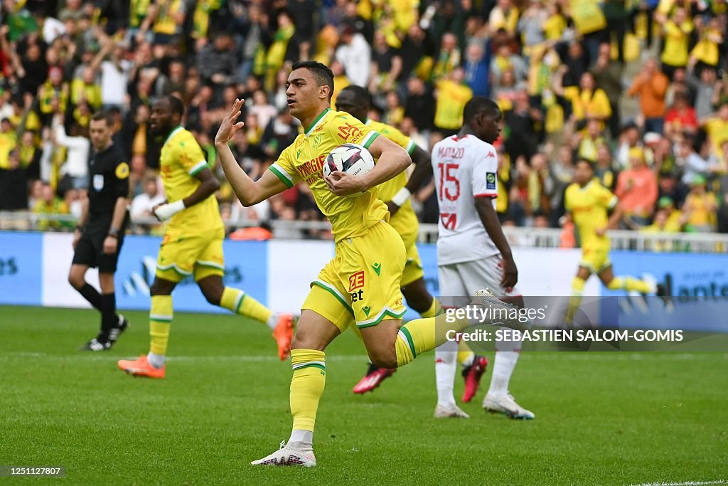 Mostafa Nantes' Egyptian forward Mostafa Mohamed celebrates scoring a goal ...