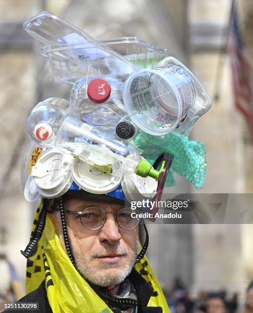 People participate with colorful costumes and hats at the annual Easter Parade in New York City, United States on April 09, 2023.