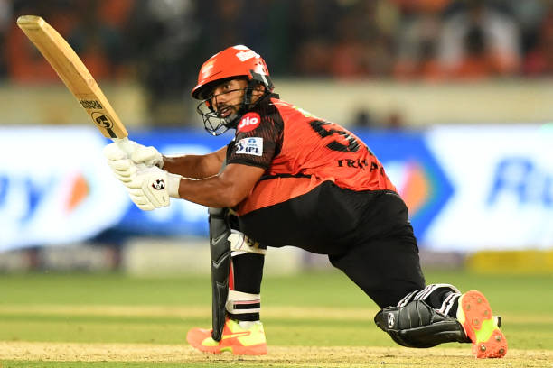 Sunrisers Hyderabad's Rahul Tripathi plays a shot during the Indian Premier League Twenty20 cricket match between Sunrisers Hyderabad and Punjab...