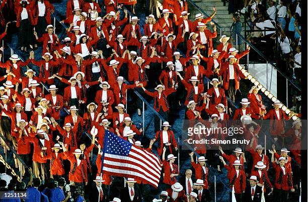 The team from the USA enter the Olympic Stadium during the Opening Ceremony of the 1996 Olympic Games in Atlanta, Georgia. \ Mandatory Credit: Simon...