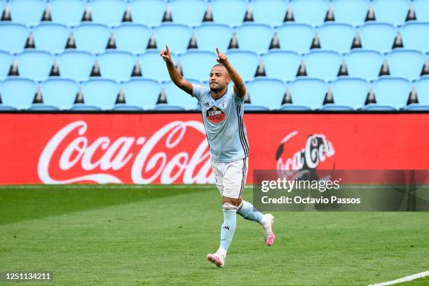 Rafinha of Celta Vigo celebrates after scoring his team's fourth goal during the Liga match between RC Celta de Vigo and Deportivo Alaves at...