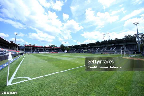 General view of the empty stadion ahead of the Second Bundesliga match between SV Sandhausen and SG Dynamo Dresden at BWT-Stadion am Hardtwald on...