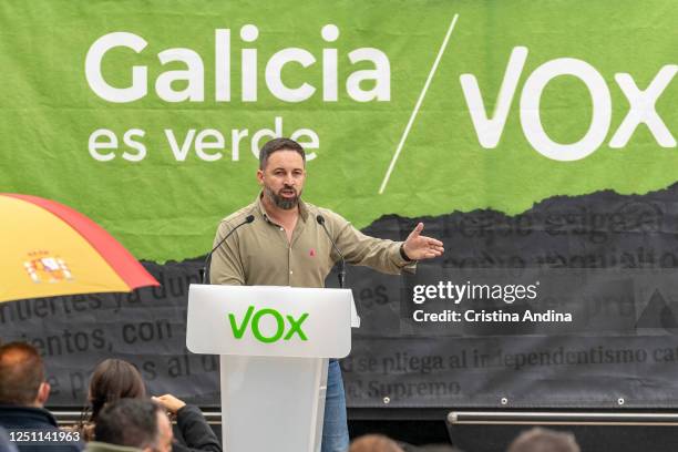 The president of Vox, Santiago Abascal, attends a meeting of the group celebrated in Monte do Gozo to support the candidate for the province of A...