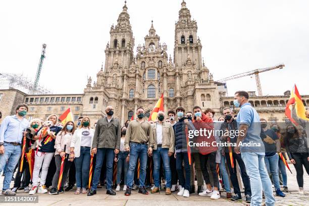 Santiago Abascal, president of Vox, on his arrival at the Plaza do Obradoiro, after walking the last stage of the Way of St. James and presenting the...