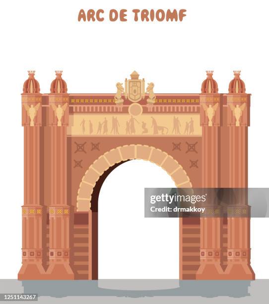 arc de triomf in barcelona - arc de triomf barcelona stock illustrations