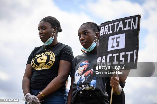 Protestors gather in Hyde Park ahead of a march towards Downing Street on June 21, 2020 in London, United Kingdom. Black Lives Matter protests are...
