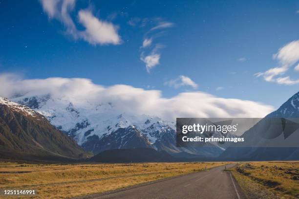 road trip to new zealand scenic mountain landscape at mount cook at summer - mount cook stock pictures, royalty-free photos & images