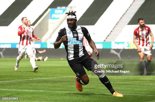 Allan Saint-Maximin of Newcastle United celebrates after scoring his sides first goal during the Premier League match between Newcastle United and...