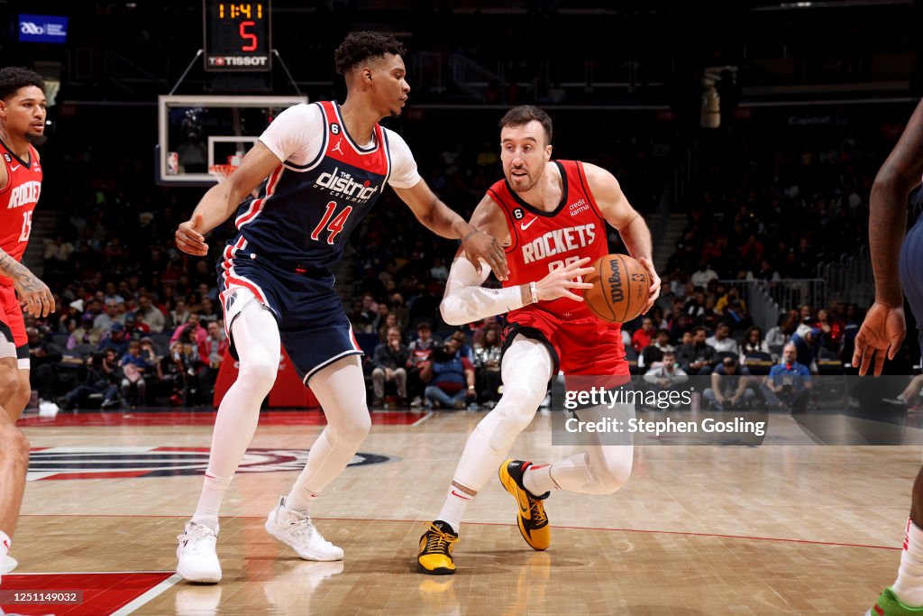 Wizards Rockets Frank Kaminsky of the Houston Rockets handles the ball during the ...