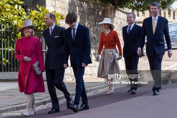 Sophie, Duchess of Edinburgh, Prince Edward, Duke of Edinburgh, James, Earl of Wessex, and other members of the Royal Family arrive to attend the...