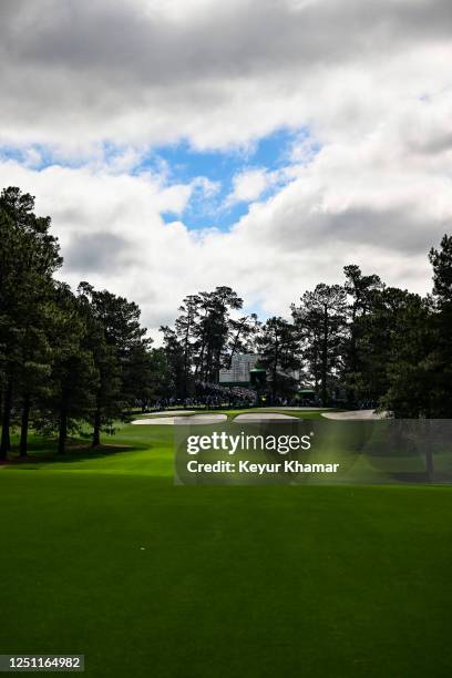 Course scenic view from the seventh hole fairway during the continuation of the weather-delayed third round of the 2023 Masters Tournament at Augusta...