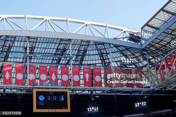 Scorebord during the match during the Dutch Eredivisie match between AFC Ajax and Fortuna Sittard at Johan Cruijff Arena on April 9, 2023 in...