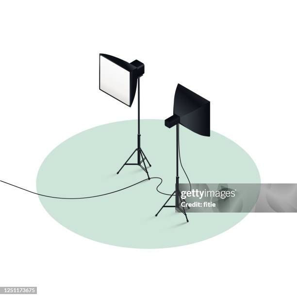 isometric vector of high detailed photo studio light. - camera stand stock illustrations