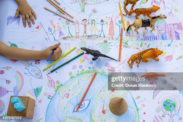 child's drawing of the planet - world democracy stock pictures, royalty-free photos & images