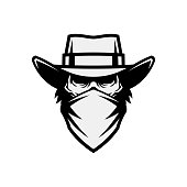 Dead man in mask and cowboy hat cut out vector icon