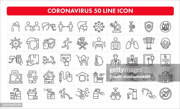 coronavirus 50 line icon - scrubbing up stock illustrations