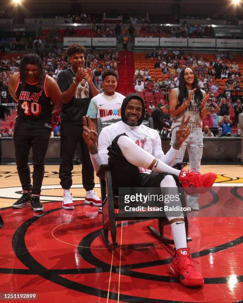 Udonis Haslem of the Miami Heat poses for a photo before the game on April 9, 2023 at FTX Arena in Miami, Florida. NOTE TO USER: User expressly...