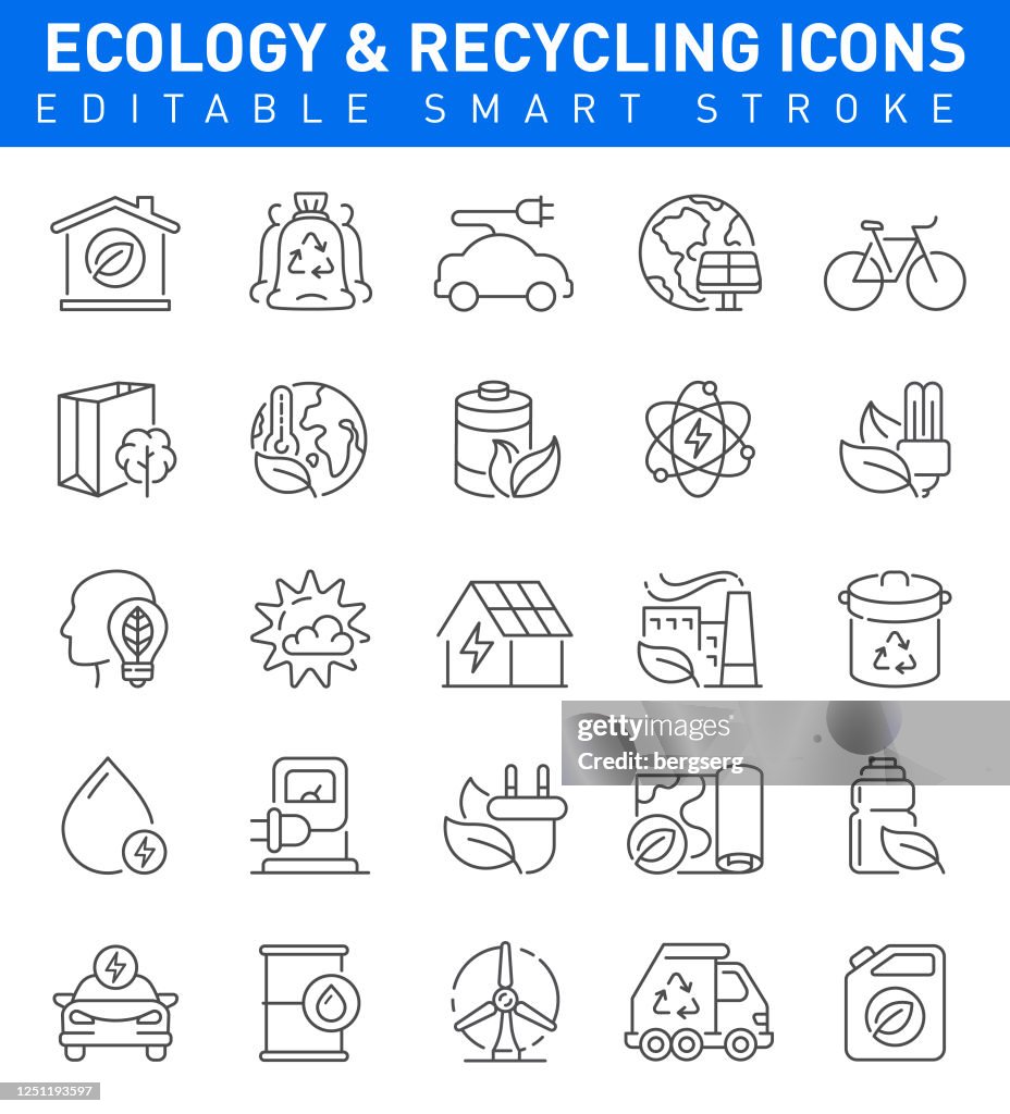 Ecology and Recycling Icons. Editable Stroke Collection