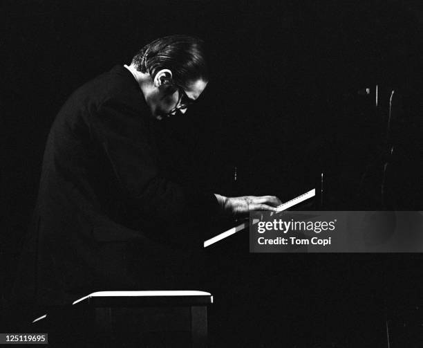 Jazz pianist Bill Evans performs on stage at the Newport Jazz Festival in Newport, Rhode Island in July 1969.