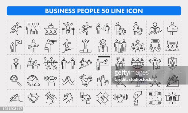 ilustraciones, imágenes clip art, dibujos animados e iconos de stock de empresarios 50 icono de línea - build presents suits