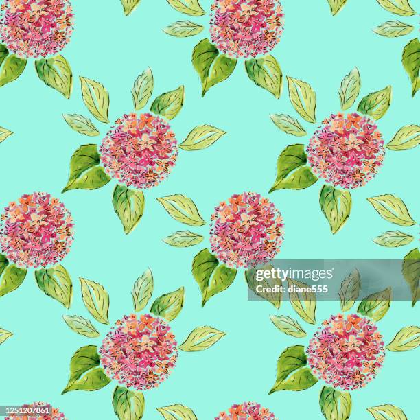 watercolor hydrangea seamless pattern - hydrangea stock illustrations