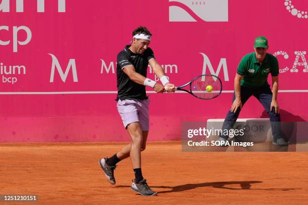 Casper Ruud of Norway plays against Miomir Kecmanovic of Serbia during the Final of the Millennium Estoril Open tournament at CTE- Clube de Ténis do...