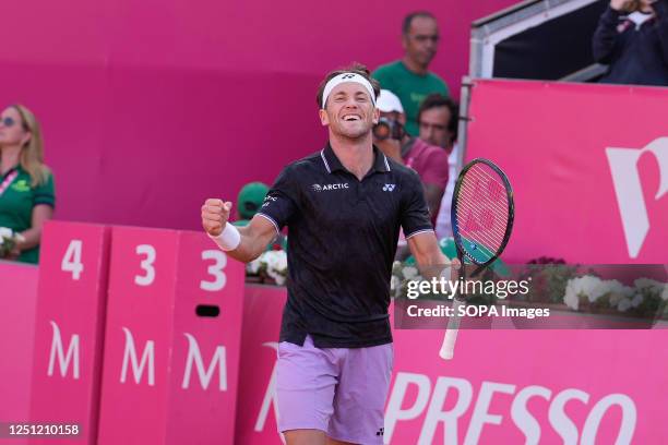 Casper Ruud of Norway celebrates after the Final of the Millennium Estoril Open tournament against Miomir Kecmanovic of Serbia at CTE- Clube de Ténis...