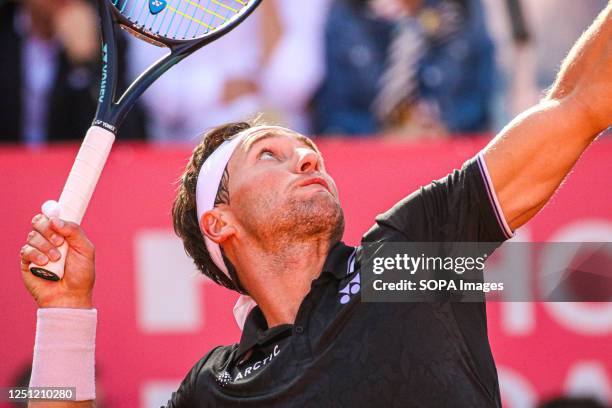 Casper Ruud of Norway plays against Miomir Kecmanovic of Serbia during the Final of the Millennium Estoril Open tournament at CTE- Clube de Ténis do...