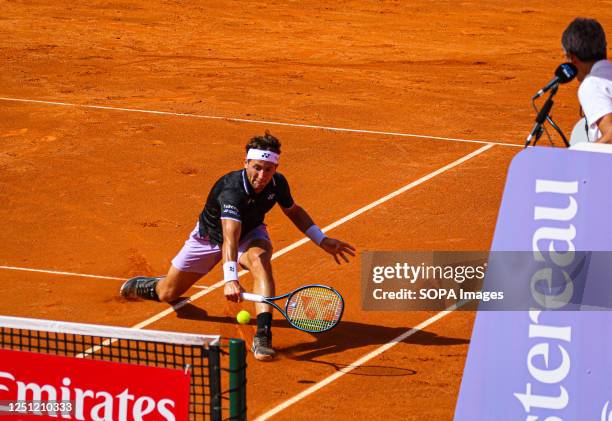 Casper Ruud of Norway plays against Miomir Kecmanovic of Serbia during the Final of the Millennium Estoril Open tournament at CTE- Clube de Ténis do...