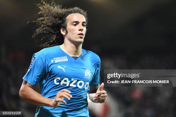 Marseille's French midfielder Matteo Guendouzi runs during the French L1 football match between FC Lorient and Olympique de Marseille at Stade du...