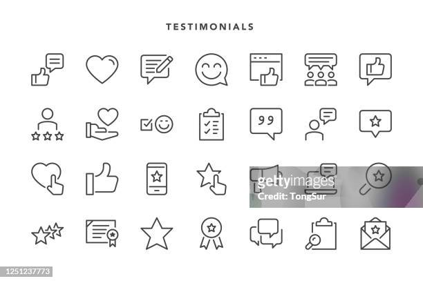 illustrazioni stock, clip art, cartoni animati e icone di tendenza di icone testimonianze - valutazione