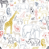 African animals and birds . Vector background.