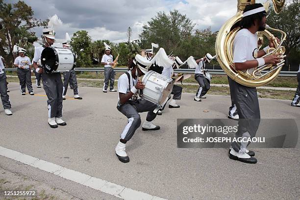 Band from Lakewood high school marches down Ford Street during the 79th annual Dunbar Easter parade, in a neighborhood of Fort Myers, Florida, April...