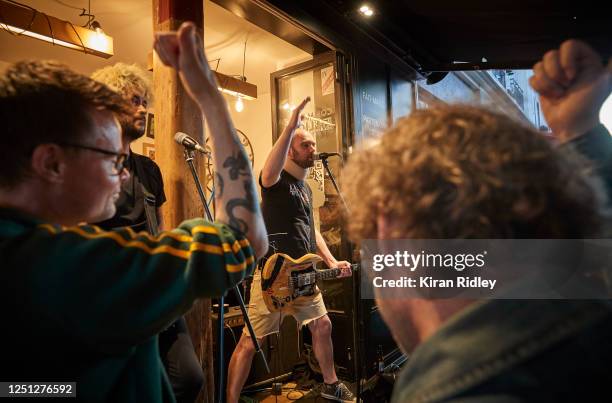 Parisians celebrate the first day of summer with Fete de La Musique at a bar near Place de la Republique with bands playing across the city on June...