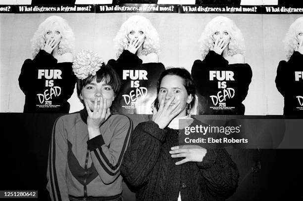 Bjork of the Sugarcubes and Natalie Merchant of 10,000 Maniacs at a PETA -'Rock Against Fur ' show at the Palladium in New York City March 24th 1990.