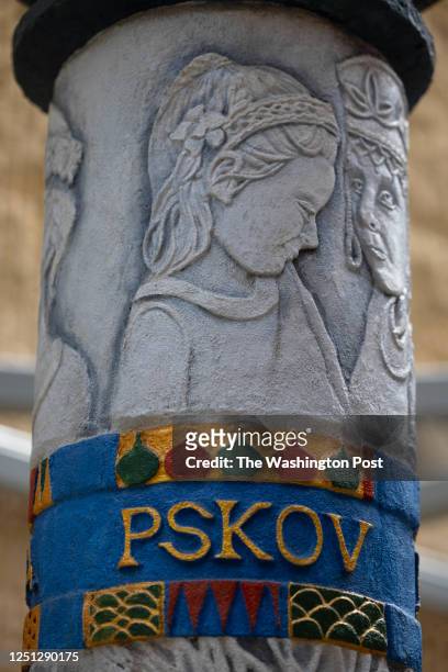 Thursday, April 6, 2023 in Roanoke, Va. Century Plaza where a sculpture commemorating one of Roanokes seven Sister Cities, Pskov, Russia, remains.